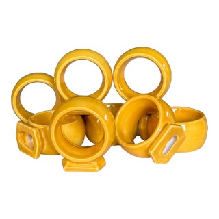 Vintage Italian Yellow Ceramic Napkin Rings - Set of 8 For Sale