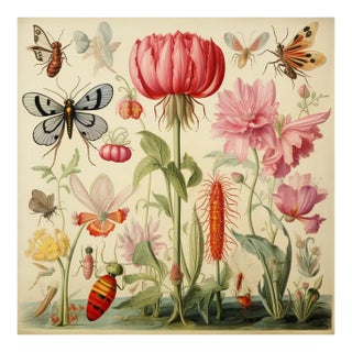 18' X 18' 'Insects and Flowers' Botanical Print For Sale