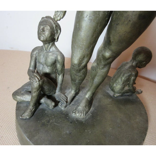 Vintage Original Handmade Signed Solid Lead Nude Lady Mom Children Figure Statue For Sale - Image 10 of 12
