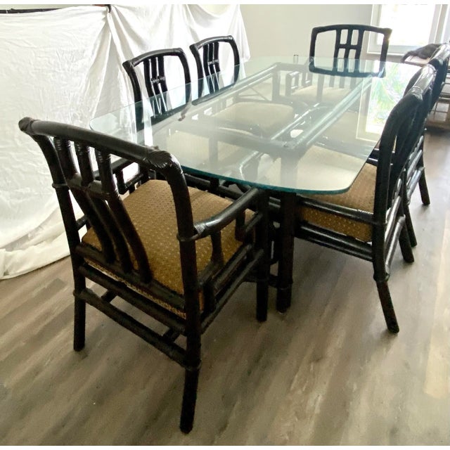 Ficks Reed by John Wisner Far Horizons Collection Vintage Rattan & Wicker Table & Six Chairs Dining Set C. 1950's For Sale - Image 11 of 11