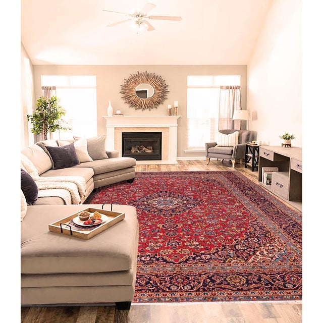 Red Vintage Hand-Knotted Wool Rug – 9'11" X 13'0" – Red & Blue For Sale - Image 8 of 8