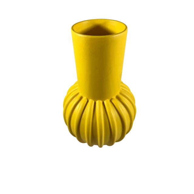1980s Large Ribbed Yellow Vase From Ikea Rare For Sale - Image 5 of 5