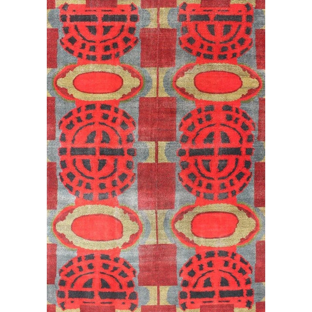 Vintage Rug With Mid-Century Modern and Geometric Design For Sale - Image 4 of 13