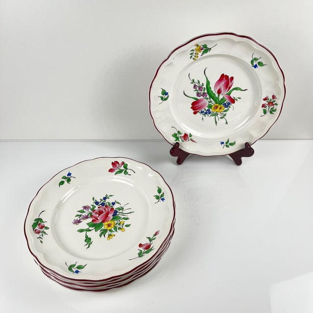 Dessert Plates with Réverbère Pattern from KG Lunéville, 1980s, Set of 6 For Sale - Image 3 of 8