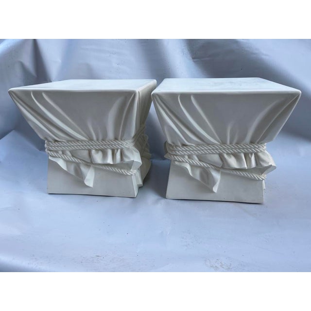 Mid 20th Century Plaster Draped Fabric and Rope Side Tables a Pair For Sale - Image 5 of 12