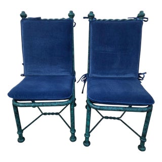 2 Vintage Pompeii Babylon Designer Side Chairs Twisted Aluminum Faux Verdigris For Sale
