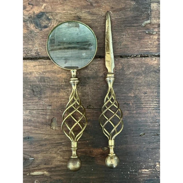 Late 20th Century Vintage Brass Magnifying Glass and Letter Opener For Sale - Image 5 of 12