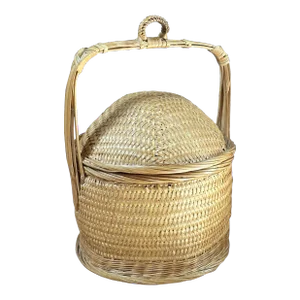 Vintage Chinese Woven Rattan & Bamboo Domed Wedding Basket