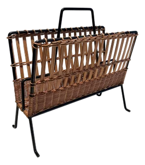 1950s Rattan and Black Lacquered Magazine Rack