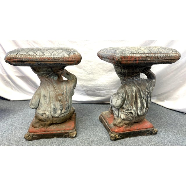 Mid 20th Century Vintage Cast Cement Figural Putti Garden Stools- A Pair For Sale - Image 5 of 18
