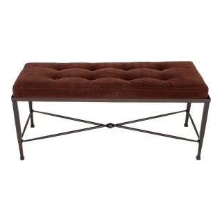 Black Metal Bench With Brown Velour Cushion For Sale
