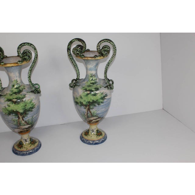 Italian Faience Hand-Painted Urns For Sale - Image 4 of 9