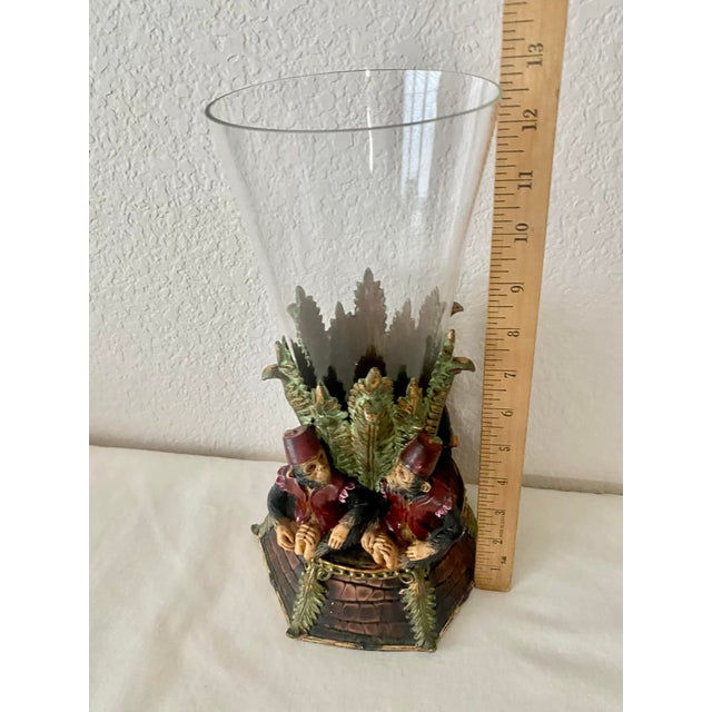 Exquisite Vintage featuring a whimsical Singerie Motif Vase/Vessel. Two Primates on both the front and back are dressed in...