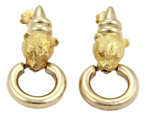 Mid 20th Century Pair of Citra 18k Yellow Gold Panther Door Knocker Dangle Earrings