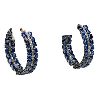 1990s Pair of Kyanite and Diamond Inside Out Hoops For Sale