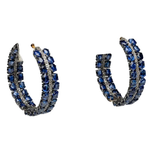 1990s Pair of Kyanite and Diamond Inside Out Hoops For Sale