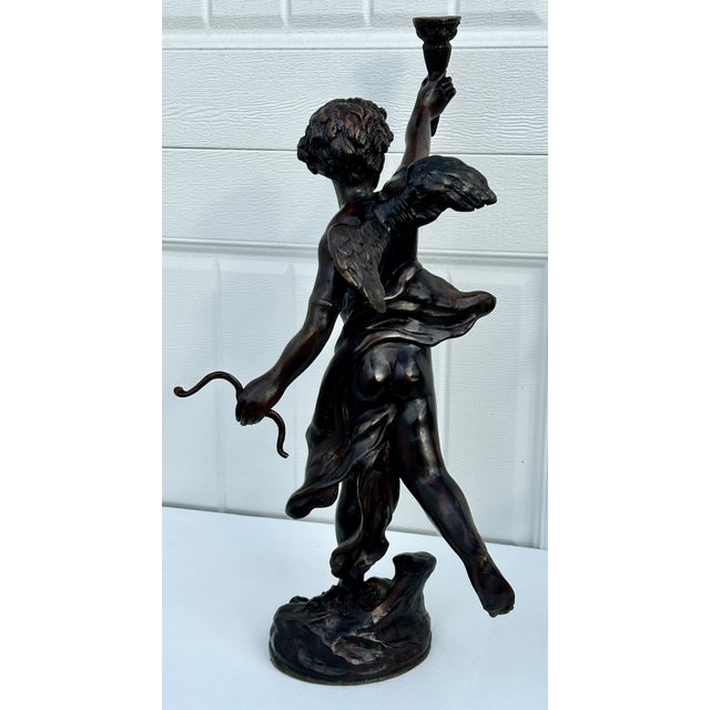 Vtg. Large Bronze Neo-Classic Style Cherub Candle Holders For Sale - Image 12 of 14