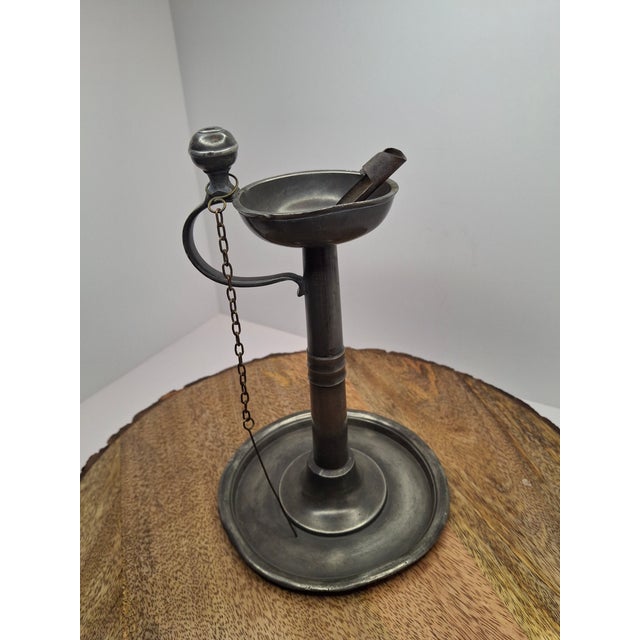 Rustic European 18th C German Pewter Spout Lamp Bremen Hallmark 1680 Key Shield Whale Oil 8" For Sale - Image 3 of 12