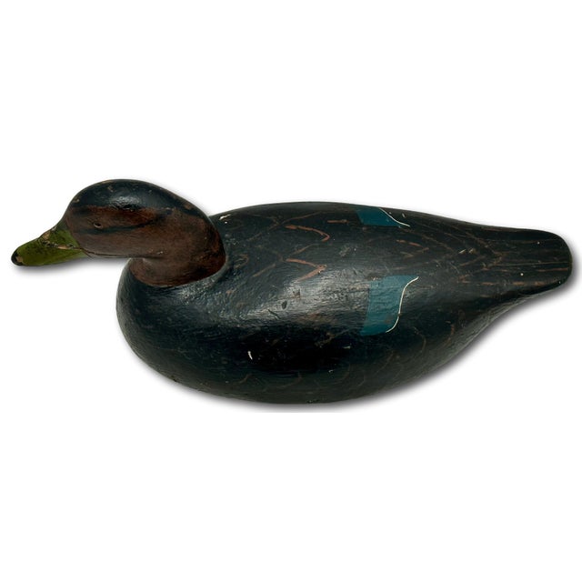 Excellent Large Size Antique American Hand Carved & Oil Painted Wood Duck Hunters Working Decoy 18 Inches Long For Sale - Image 13 of 18