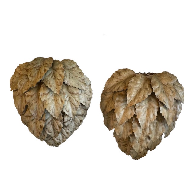 VTG Pair Italian Tole Metal Leaf Leaves Wall Light Sconces Newly Wired 3 of 3 For Sale