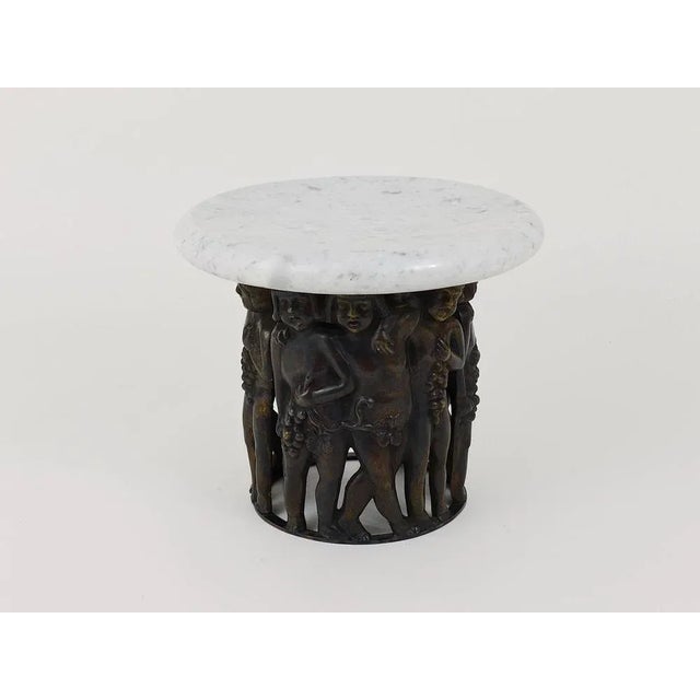 Art Nouveau Bacchus Putto Centerpiece in Bronze Marbl attributed to Gustav Gurschner, 1920s For Sale - Image 4 of 10