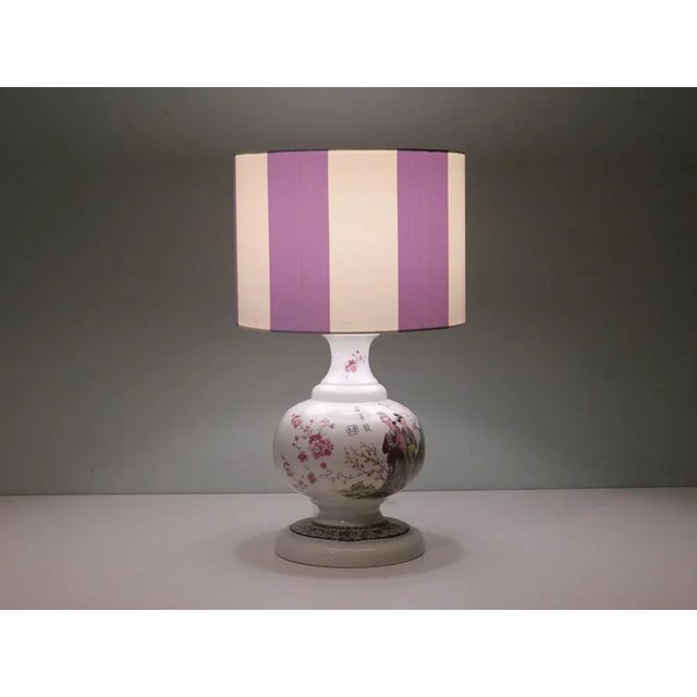 Large Mid-Century Ceramic Table Lamp with Oriental Images, 1970s For Sale - Image 4 of 10