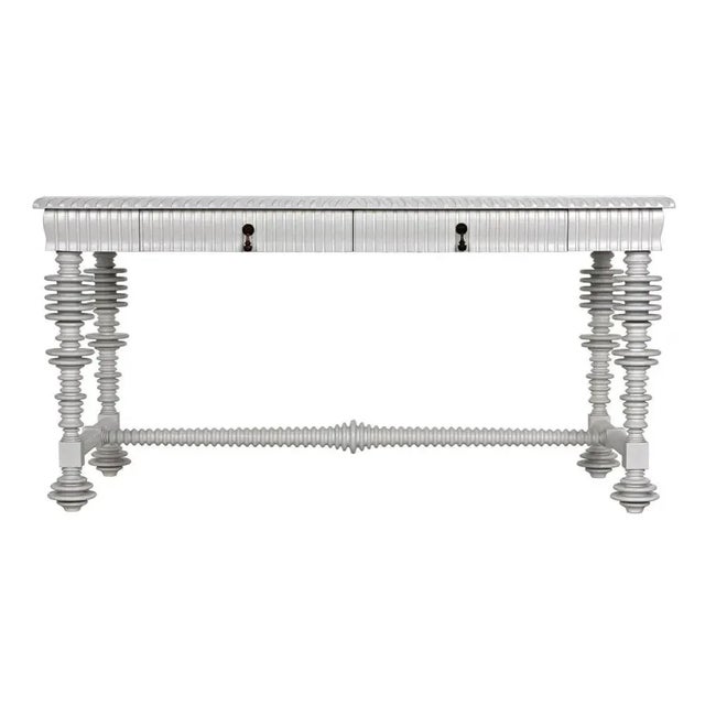 This striking desk is a sublime example of spool turning. Its magnificent legs and stretcher, ornately carved apron, and...