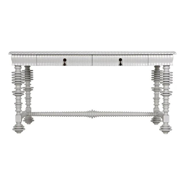 This striking desk is a sublime example of spool turning. Its magnificent legs and stretcher, ornately carved apron, and...