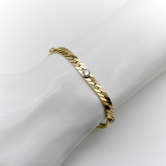 Gold Vintage 14k Gold Herringbone Link Diamond Bracelet For Sale - Image 8 of 9