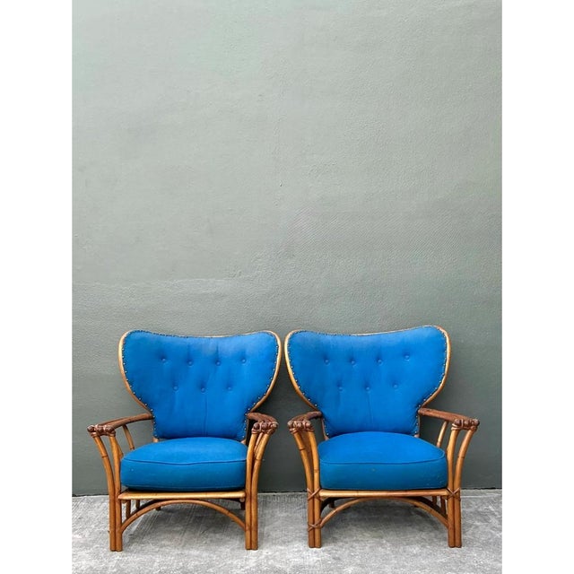 Vintage Heywood Wakefield Rattan Lounge Chairs - Pair For Sale - Image 12 of 13