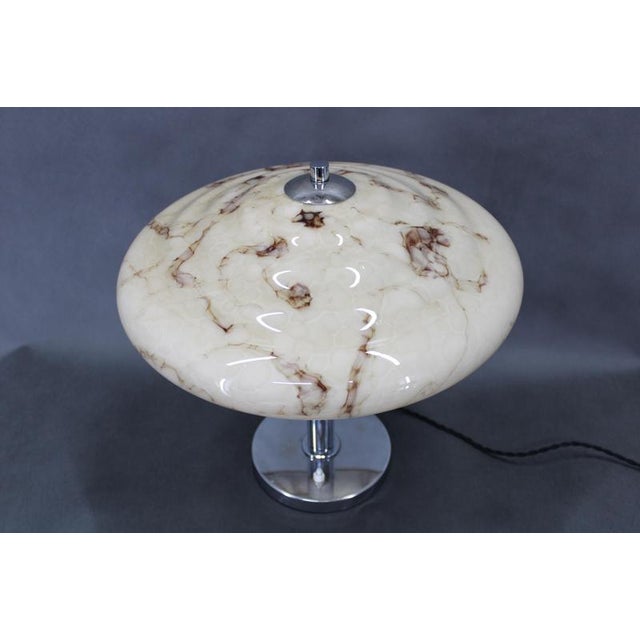 Czechoslovak Art Deco Chrome and Marbled Glass Table Lamp, 1930s For Sale - Image 4 of 14