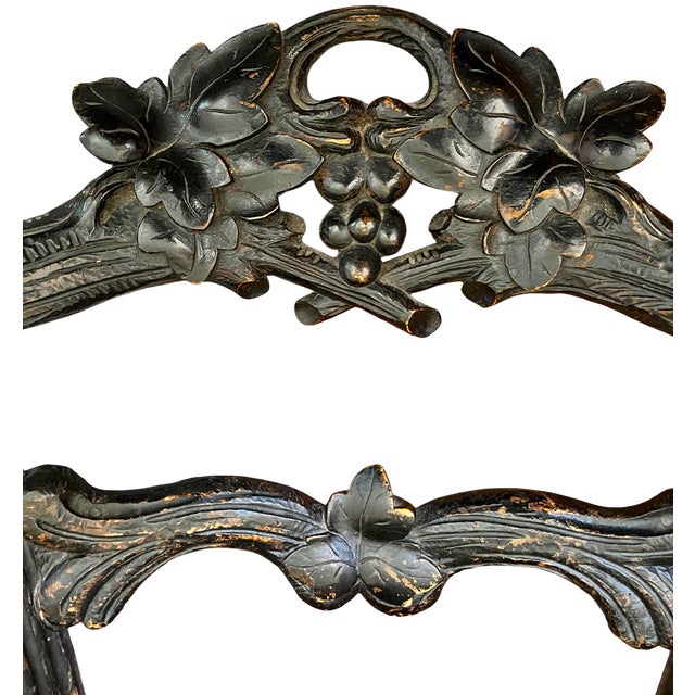 Late 19th Century Antique 19th Century Hand-Carved Ebonized Faux Bois Aesthetic Movement Side Chair With Floral Needlepoint Seat For Sale - Image 5 of 16