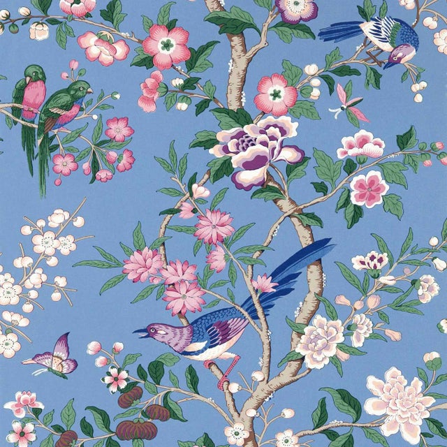 Sanderson Chinoiserie Hall Wallpaper in Blueberry/Purple - a Sample For Sale