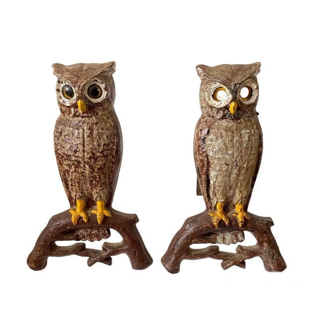 Antique Owl Fireplace Andirons Cast Iron Early 20th Century a Pair For Sale - Image 13 of 13