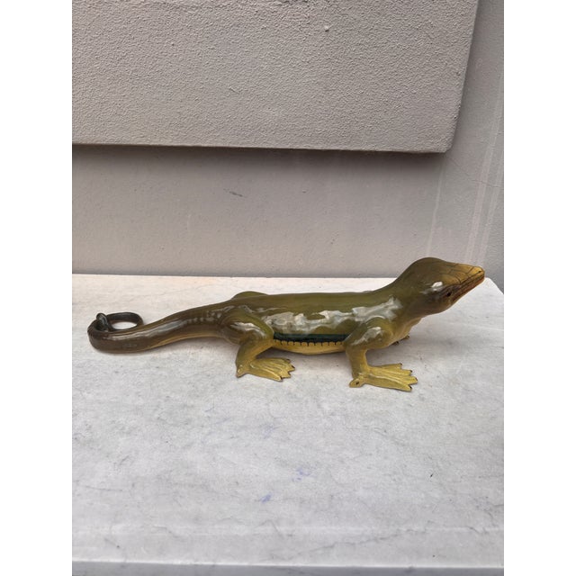 Army Green Large French Majolica Lizard Vallauris Circa 1950 For Sale - Image 8 of 12
