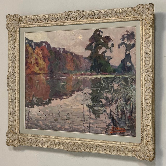 Early 20th Century Framed Oil Painting on Canvas by Jean Stevan (1896-1962) 'The Pond in Autumn' For Sale - Image 5 of 15
