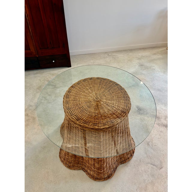 Tromp l'Œil "Ghost" Rattan Table + Round Glass Dining or Surrealist Game Table For Sale - Image 11 of 18