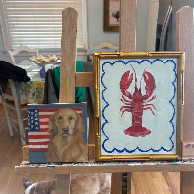 Lab With American Flag an Original Oil Painting by Michelle Heimann . For Sale - Image 4 of 6