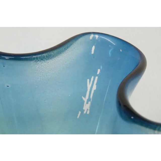Mid Century Modern Blue Art Glass Ruffled Rim Handkerchief Bowl Vase For Sale In Miami - Image 6 of 11