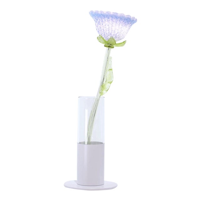 Italian Design Modern Periwinkle Purple Blue Glass Lit Flower Vase/Table Lamp For Sale