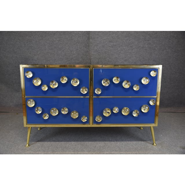 Blue Blue Sideboard with 28 Murano Jewel and Brass from Justfurnituress SRL For Sale - Image 8 of 13