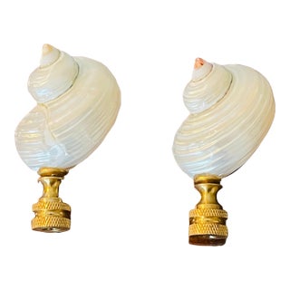 1970s Mother of Pearl Tyrbo Sea Shells Lamp Finials - a Pair For Sale