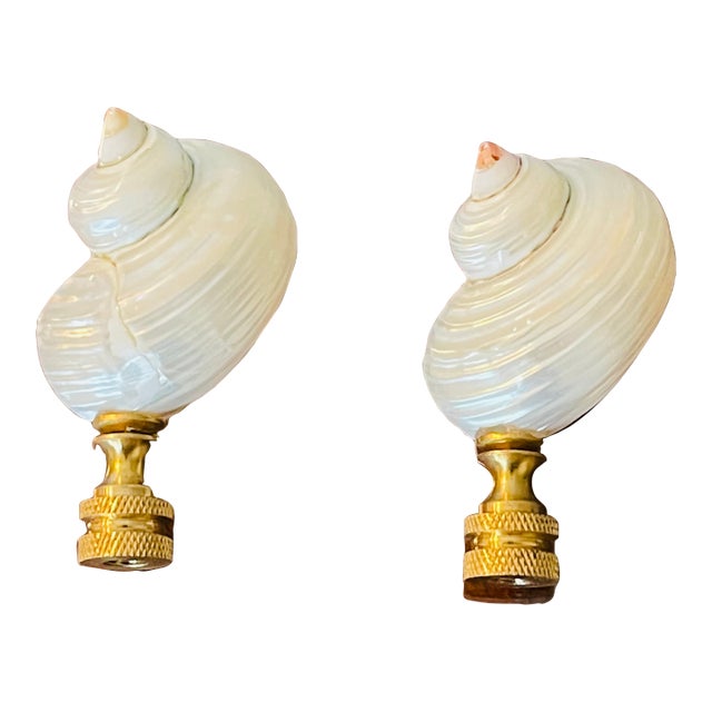 1970s Mother of Pearl Tyrbo Sea Shells Lamp Finials - a Pair For Sale