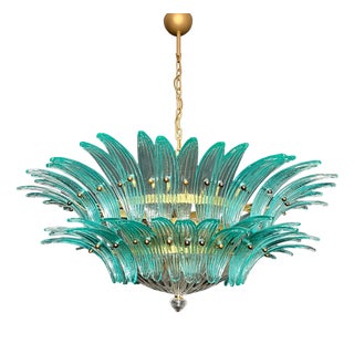 Vintage Murano Chandelier with 82 Turquoise Glasses, 1990s For Sale