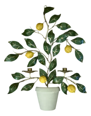 Vintage Italian Tole Potted Espaliered / Espalier Lemon Tree Candle Wall Sconce / Toleware Candle Holder, Made in Italy