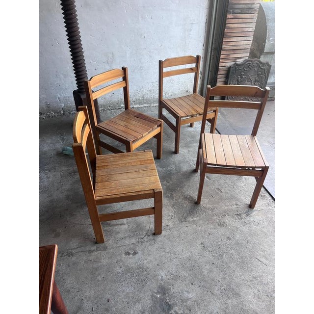 Rustic Rustic Wood Dining Chairs, Europe, 1970s, Set of 4 For Sale - Image 3 of 7