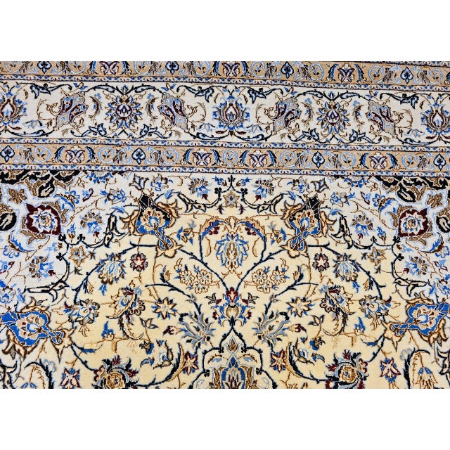Vintage Persian Nain Area Rug, Hand-Knotted Wool & Silk, Floral Pattern, 5x7, Ivory & Blue For Sale - Image 14 of 16