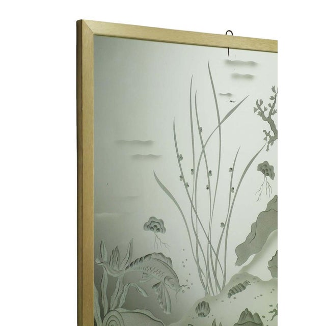 Art Deco Italian Seabed Engraved Fish Shell Wall Mirror by Luigi Brusotti, 1930s For Sale - Image 4 of 9