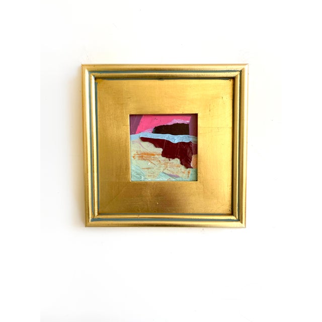 Curated Set of 3 Framed Mini Paintings in Pink, Blue and Red For Sale - Image 4 of 9