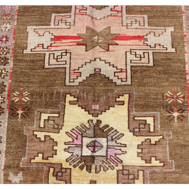 Textile Vintage Turkish Kars Runner With Brown, Red, Yellow, and Soft Pink Tones For Sale - Image 7 of 13